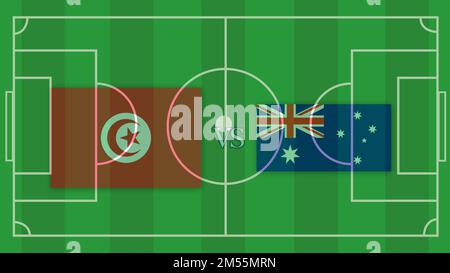 Fußballspiel Tunesien gegen Australien Designelement auf dem Fußballfeld Stockfoto