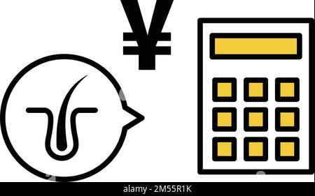 AGA-Symbole (Ausdünnen der Haare) und Taschenrechner-Symbole (Preis), Bild von AGA Stock Vektor