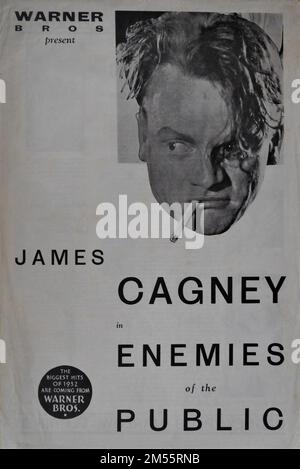 Titelseite der Originalversion British Pressbook für JAMES CAGNEY in THE PUBLIC ENEMY / ENEMIES OF THE PUBLIC (britischer Originaltitel) 1931 Director WILLIAM A. WELLMAN Novel Kubec Glasmon und John Bright Warner Bros Stockfoto