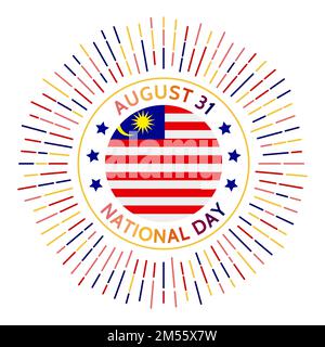 Abzeichen zum malaysischen Nationalfeiertag. Unabhängigkeit der Föderation Malaya vom Vereinigten Königreich im Jahr 1957. Gefeiert am 31. August. Stock Vektor