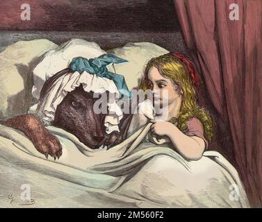 Illustration pour 'Le Petit Chaperon Rouge', conte de Charles Perrault (1628-1703). Gravure de Gustave Dore (1832-1883) - Rotkäppchen Stockfoto