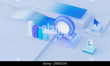 Analyse von Portfolio-Bilddaten in isometrischer Darstellung. Landing-Page-Vorlage für Web... 3D-Rendering Stockfoto