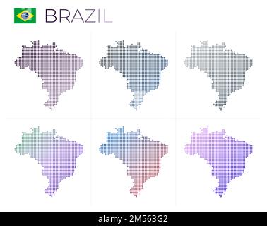 Gepunktete Karten für Brasilien. Karte von Brasilien im gepunkteten Stil. Die Grenzen des Landes sind mit schönen, glatten Kreisen gefüllt. Stock Vektor