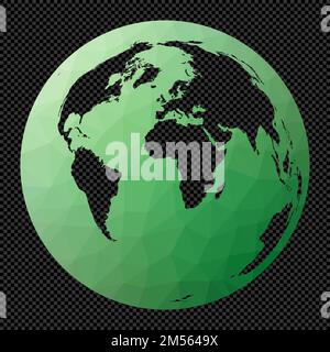 Geometrische Weltkarte. Azimutale Gleichflächenprojektion. Polygonale Weltkarte auf transparentem Hintergrund. Schablonenform geometrischer Globus. Authentisch vs Stock Vektor
