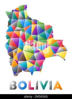 Bolivien - farbenfrohe niedrige Poly Country-Form. Mehrfarbige geometrische Dreiecke. Modernes, trendiges Design. Vektordarstellung. Stock Vektor