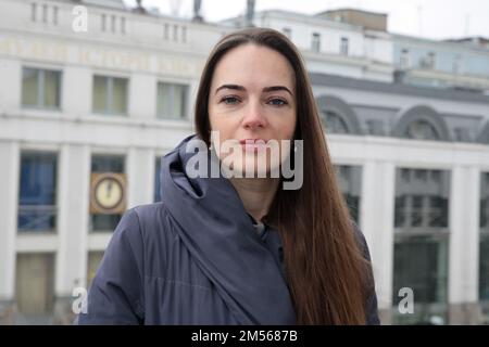 Nicht exklusiv: KIEW, UKRAINE - 26. DEZEMBER 2022 - die Leiterin des Zentrums für bürgerliche Freiheiten (CCL) Oleksandra Matviichuk wird während ihres Interviews abgebildet Stockfoto