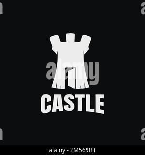Castle Vintage Logo-Vorlage mit Tür auf dunklem Hintergrund. Stock Vektor