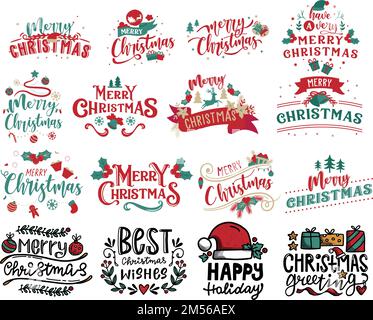 Ein Vektor des Typographiesets „Frohe Weihnachten“ und „Frohes neues Jahr“ Stock Vektor