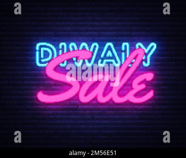 Diwali Festival Sale Neon-Zeichen-Vektor. Diwali Hindu Sale Design-Vorlage Neon-Schild, helles Banner, Neon-Schild, nächtliche helle Werbung, Light-in Stock Vektor