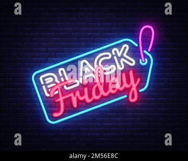 Black Friday Sale Neon-Zeichen-Vektor. Black Friday Sale Design-Vorlage Neon-Schild, helles Banner, Neon-Schild, nächtliche helle Werbung, helle Inscr Stock Vektor