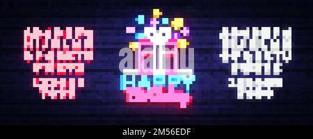 Happy Birthday Neon-Zeichen-Vektor. Happy Birthday Design-Vorlage Neon-Schild, Glückwunsch, Feier-Lichtbanner, Neon-Schild, nächtliche helle Anzeige Stock Vektor