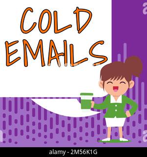 Textunterschrift für kalte E-Mails. Unaufgeforderte E-Mail zum Geschäftskonzept, die ohne vorherigen Kontakt an einen Empfänger gesendet wird Stockfoto