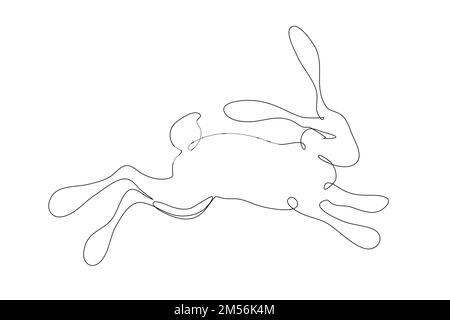 Selbstzeichnendes Ikone-Kaninchen. Eine schwarze Linie, die den osterhasen auf Weiß zeichnet. Modernes niedliches Tierdesign in minimalistischem Stil für die Identität des Firmenlogos, CONT Stock Vektor