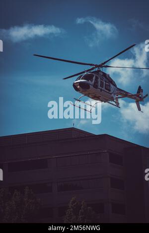 Eine Nahaufnahme der medizinischen Hubschrauberlandung im medizinischen Zentrum in Portland, Oregon Stockfoto