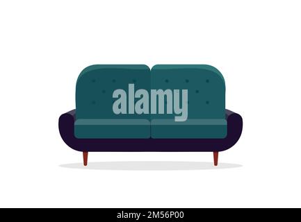 Komfortables Sofa auf weißem Hintergrund. Isolierte Couch-Lounge im Inneren. Flache Vektordarstellung im Cartoon-Stil. EPS 10 Stock Vektor