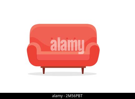 Komfortables Sofa auf weißem Hintergrund. Isolierte Couch-Lounge im Inneren. Flache Vektordarstellung im Cartoon-Stil. EPS 10 Stock Vektor