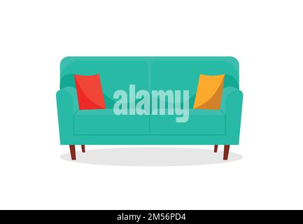 Komfortables Sofa auf weißem Hintergrund. Isolierte Couch-Lounge im Inneren. Flache Vektordarstellung im Cartoon-Stil. EPS 10 Stock Vektor