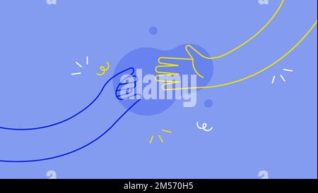 Die Hände der Menschen reichen sich gegenseitig aus. Business Teamwork Idee Konzept oder Social Help Design. Moderne flache Kontur Stil Corporate Cartoon. Stock Vektor