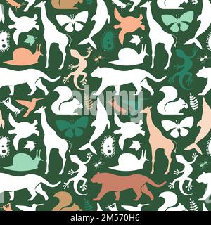 Grün wild Tier Symbol nahtlose Muster Illustration. Flache Tiere Silhouette Hintergrund für Tierwelt Vielfalt Konzept oder Natur Biodiversität campaig Stock Vektor