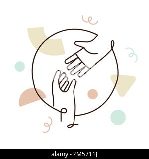 Die Hände der Menschen reichen sich gegenseitig aus. Business Teamwork Idee Konzept oder Social Help Design. Moderne flache Kontur Stil Corporate Cartoon. Stock Vektor