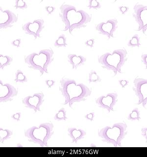 Nahtloses Muster abstrakter Pinselstriche in Herzform in zarten Violettschattierungen in Aquarell. Alles Gute Zum Valentinstag. Isolieren. Geeignet für Beschriftung, Hintergrund oder Karten, Einladung, Etikett. EPS Stock Vektor