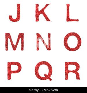 3D-Rendering-Satz von Bloody Font Alphabet, Numbers und Punctutation Marks, isoliert auf weißem Hintergrund, einschließlich Pfad. Stockfoto
