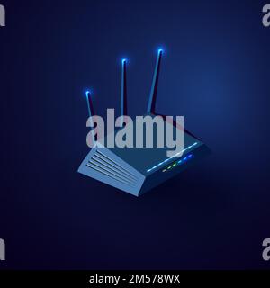 Isometrische Vektordarstellung des WLAN-Routers. Internetnetzwerkgerät auf weißem Hintergrund Stock Vektor