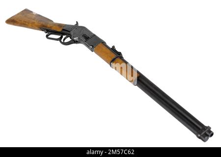 Wild West Periode Winchester Hebel-Aktion Repeating Gewehr isoliert auf weißem Hintergrund Stockfoto