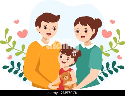 Adoptionsagentur Für Kinder, Die Mit „Love In Flat“-Cartoon Handgezeichnete Vorlage „Kinder Mitnehmen, Um Erzogen, Betreut Und Erzogen Zu Werden“-Illustration Stock Vektor