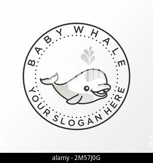 Einfacher und einzigartiger Babywal mit Wasserspritzer im Emblem Bild Grafiksymbol Logo Design abstraktes Konzept Vektormaterial. Bezogen auf Tier oder Charakter. Stock Vektor