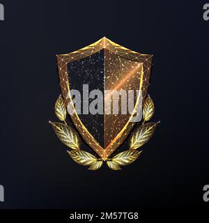 Futuristisches, leuchtendes, polygonales Häkchen mit grünem Blatt auf dunkelblauem Hintergrund. Umweltfreundliches, pflanzliches, organisches Konzept. Moderner Draht Stock Vektor