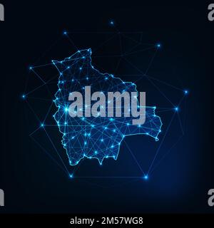 Bolivianische Landkarte mit abstrakten Sternen und Linien. Kommunikation, Verbindungskonzept. Modernes futuristisches, polygonales Design, Drahtdarstellung, Linien und Punkte Stock Vektor
