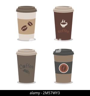 Sammlung von Kaffeebechern aus flachem Papier (siehe Abbildung) Stock Vektor