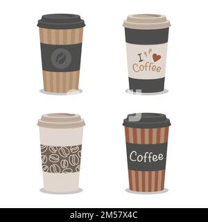 Kaffeetassensammlung aus Flachpapier zum Mitnehmen ich liebe Kaffee Stock Vektor