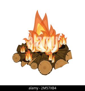 Holzbrand, helles Lagerfeuer isoliert auf weißem Hintergrund. Cartoon-Vektordarstellung im flachen Stil. Stock Vektor