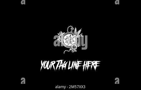 Eine Schwarz-Weiß-Zeichnung mit Kompass, gekreuzten Pfeilen, Rosen mit Platz für Tagline Stock Vektor