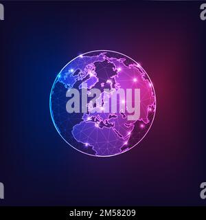 Europa auf der Erde Globale Sicht aus dem Weltraum mit Kontinenten skizziert abstrakte Hintergründe. Globalisierung, Verbindungskonzept. Low Poly Wireframe, Lines A Stock Vektor