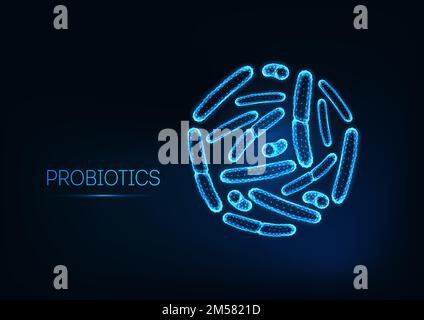 Probiotika im Mikroskop. Grampositive Bakterien, Bazillen. Normale Darmflora, bifidobacterium. Mikrobiologische Forschung. Futuristisches Drahtmodell Stock Vektor