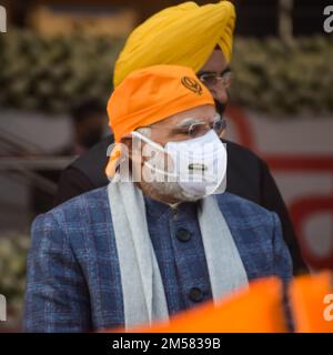 New Delhi, Indien, 26. Dezember 2022 - Indischer Premierminister Shri. Narendra Modi spricht während des Programms "Veer Baal Diwas" bei Major Dhyan Chand Nationa Stockfoto