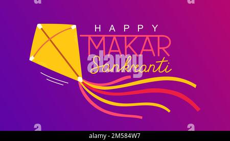 Happy Makar Sankranti Hintergrundtapete im Vektordesign mit farbenfroher Drachen-Schnur für das Festival of India Stock Vektor