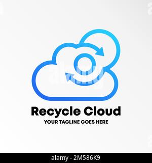 Einfache und einzigartige Wolke mit Ausrüstung und recyceltem Bildsymbol Logo Design abstraktes Konzept Vektormaterial. Firmensymbol oder Wetterbericht Stock Vektor