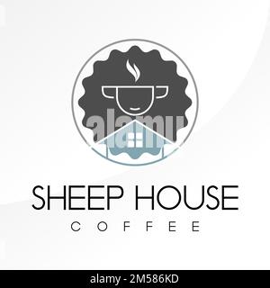 Einfaches und einzigartiges Schaf- und Kaffeehaus Bild Grafiksymbol Logo Design abstraktes Konzept Vektorsymbol oder bezogen auf Tier und Eigentum Stock Vektor