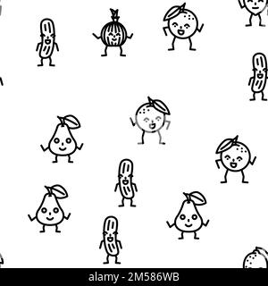 Fruchtgemüse-Charakter, Lebensmittelvektor, nahtloses Muster Stock Vektor