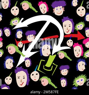 Nahtlose Gesichter und Anker Zeichen Muster; Vector Illustration Stock Vektor