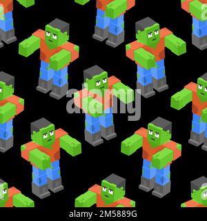 Nahtloses Muster mit niedlichem Zombie, das durch das Verbinden von Würfeln geschaffen wird. Stock Vektor