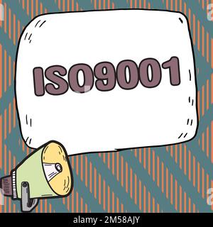 Textbeschriftung mit ISO9001. Geschäftsidee der entsprechende internationale Standard wurde befolgt, um die Anforderungen des Kunden zu erfüllen Stockfoto