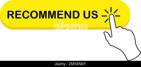 Empfehlen Sie uns die gelbe ovale Tastenform mit Handzeiger, Vektordarstellung Stock Vektor