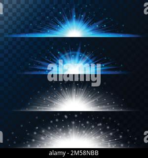 Realistische Beleuchtungseffekte festlegen. Leuchtender Stern. Licht und Glitzer auf transparentem Hintergrund. Der magische Rand gelber Kugeln. Vector Illustrati Stock Vektor