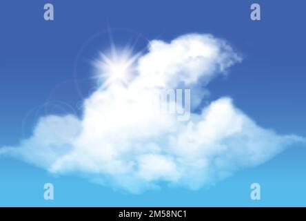 Strahlende Sonne und Wolken vor einem hellblauen Himmel. Vektordarstellung Stock Vektor