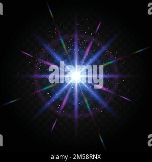 Der Effekt von Partikeln, die in verschiedene Richtungen fliegen, glänzt, Funken erzeugen Staub luxuriöser, edler Hintergrund. Der Einfluss der Sonnenlichtbeleuchtung. Luxu Stock Vektor